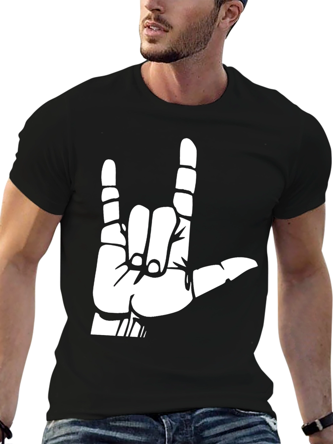 Rock On Hand Graphic Tee - Black Cotton T-Shirt