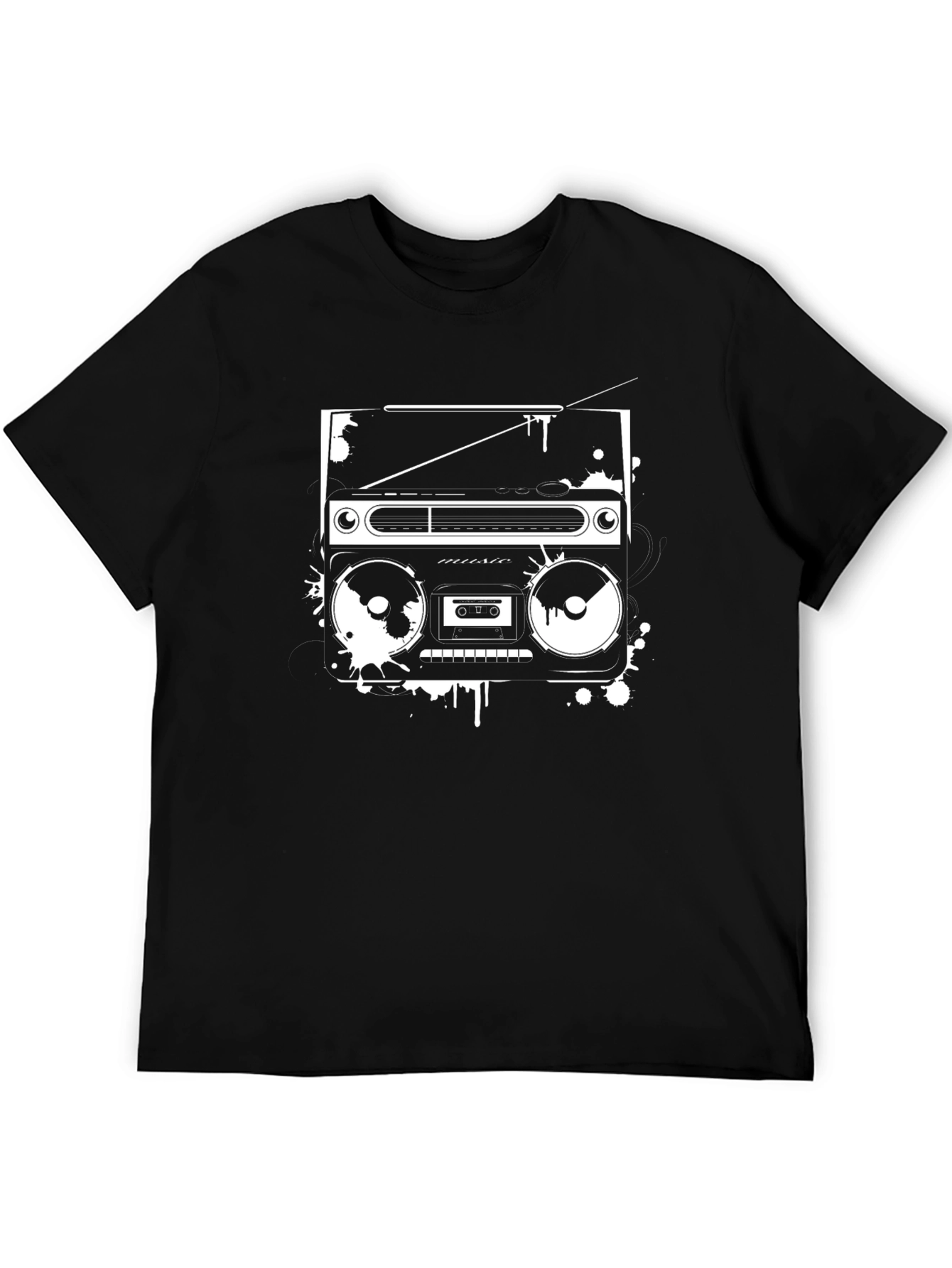Retro Boombox Graphic Tee - Black Casual Shirt