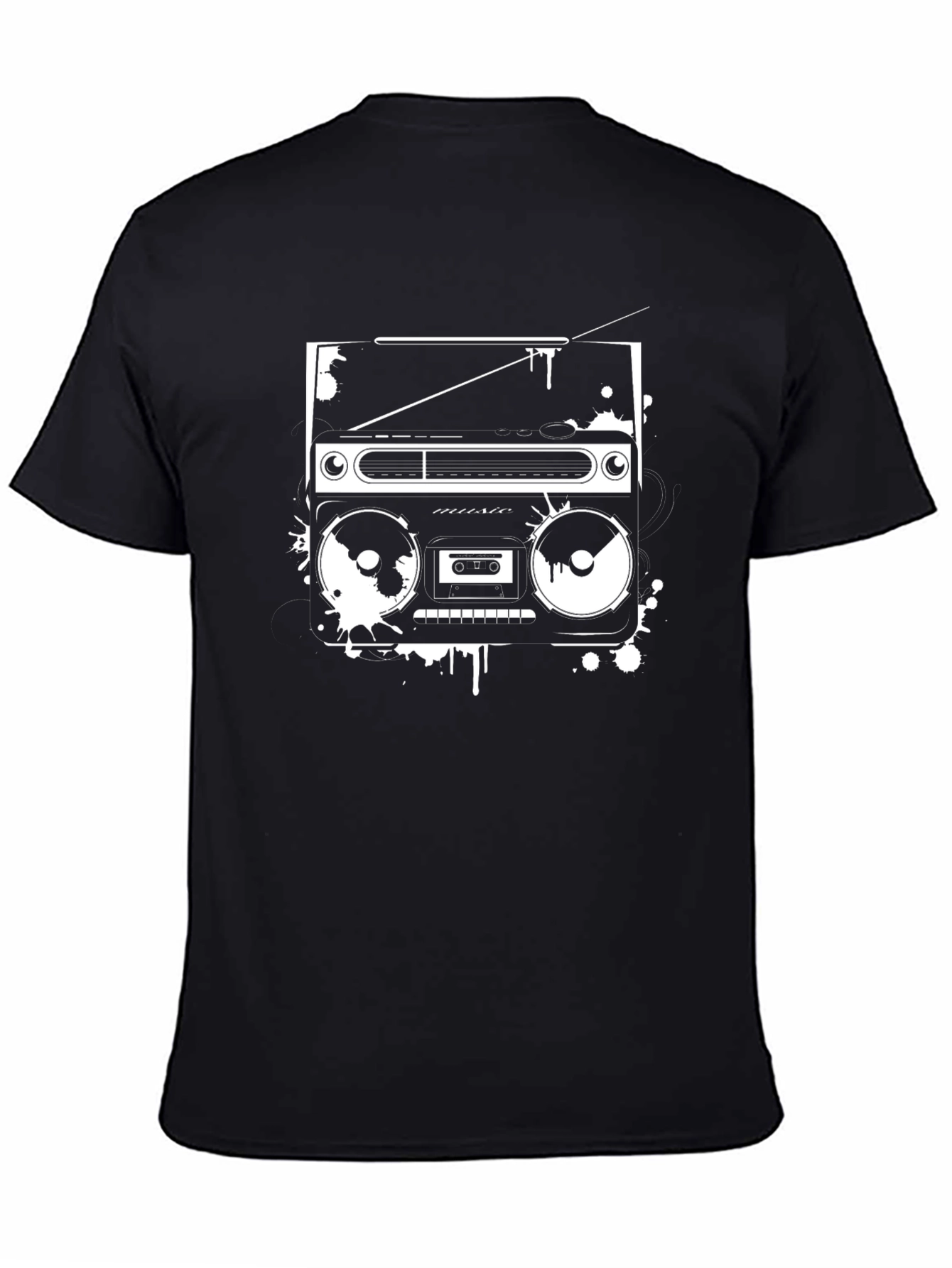 Retro Boombox Graphic Tee - Black Casual Shirt
