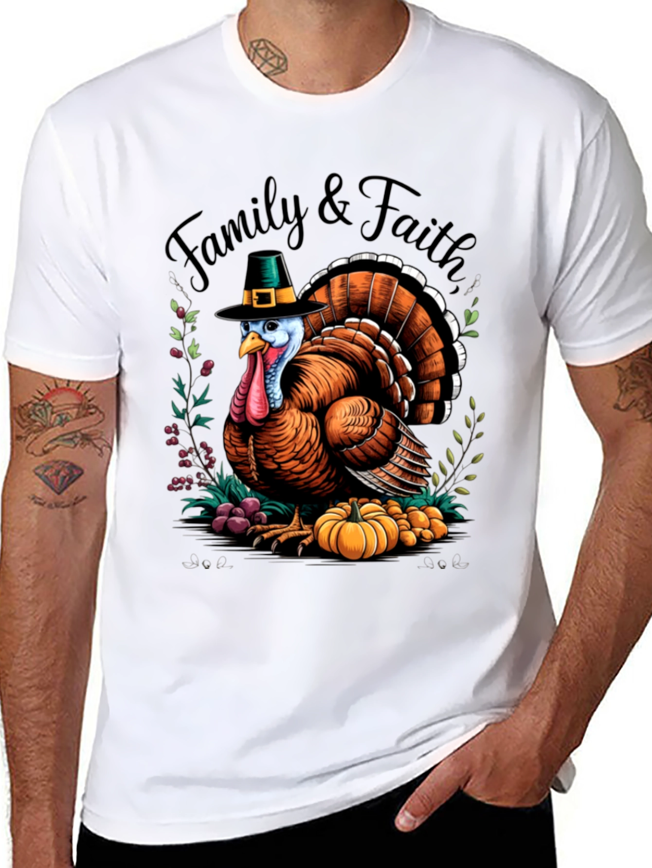 Family & Faith Thanksgiving Turkey Graphic Tee