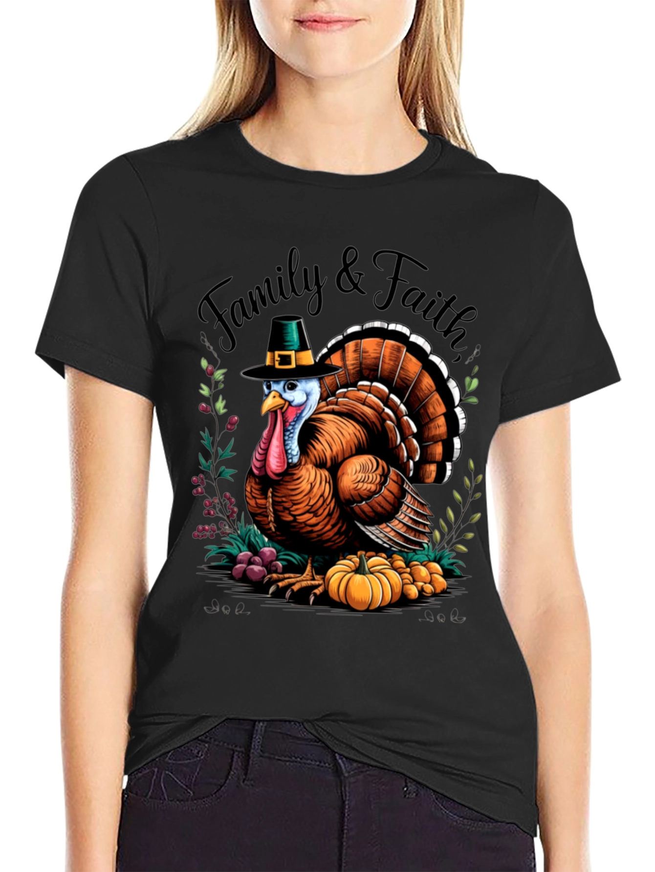 Family & Faith Thanksgiving Turkey Graphic Tee