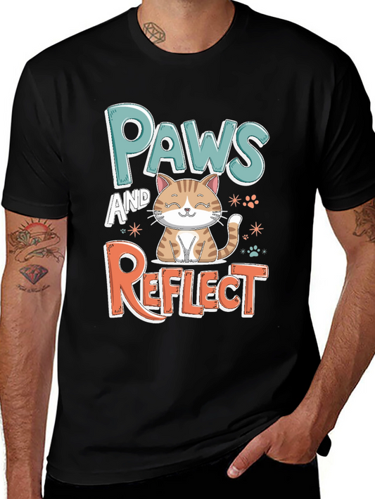 Paws and Reflect Cat Graphic Black T-Shirt