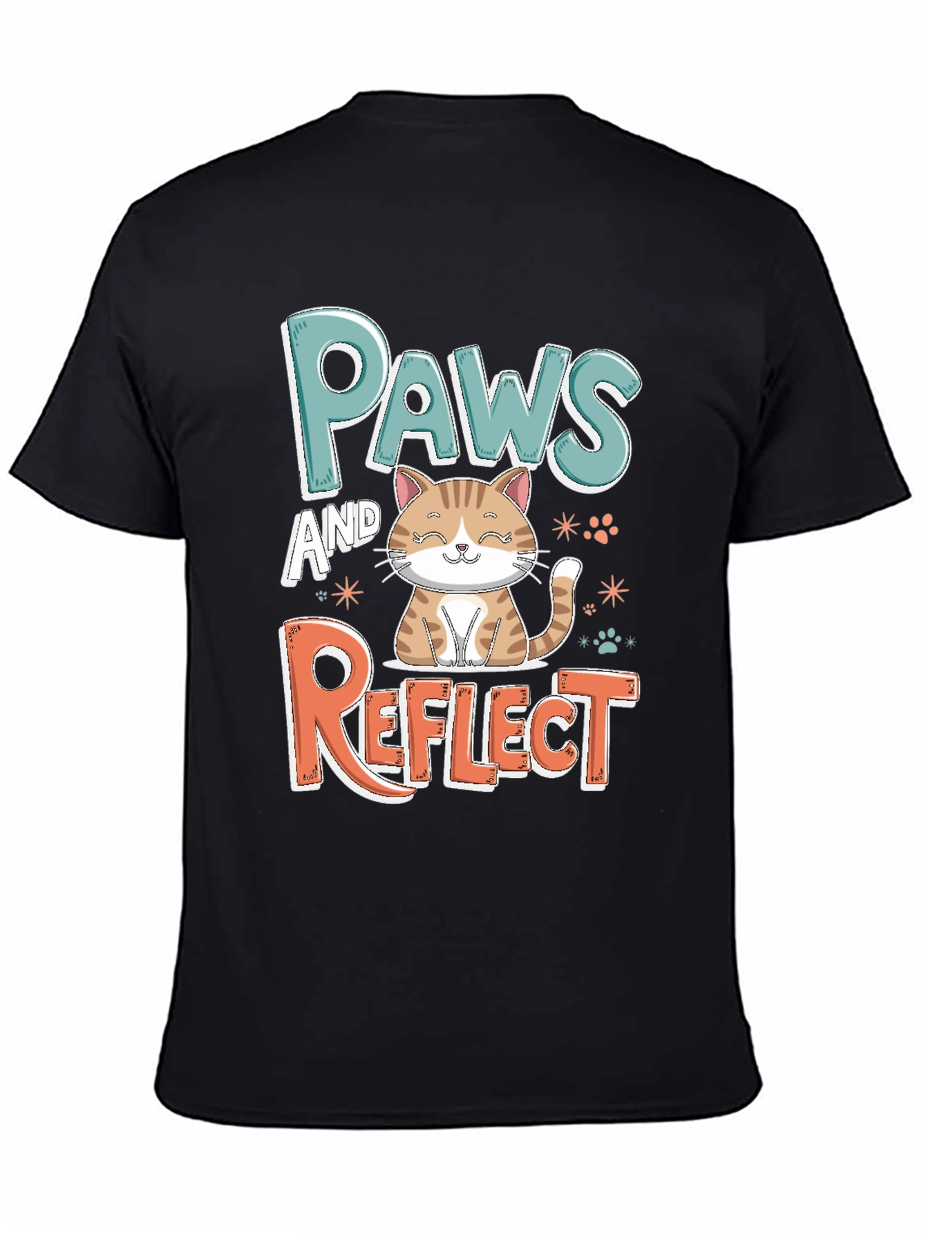 Paws and Reflect Cat Graphic Black T-Shirt