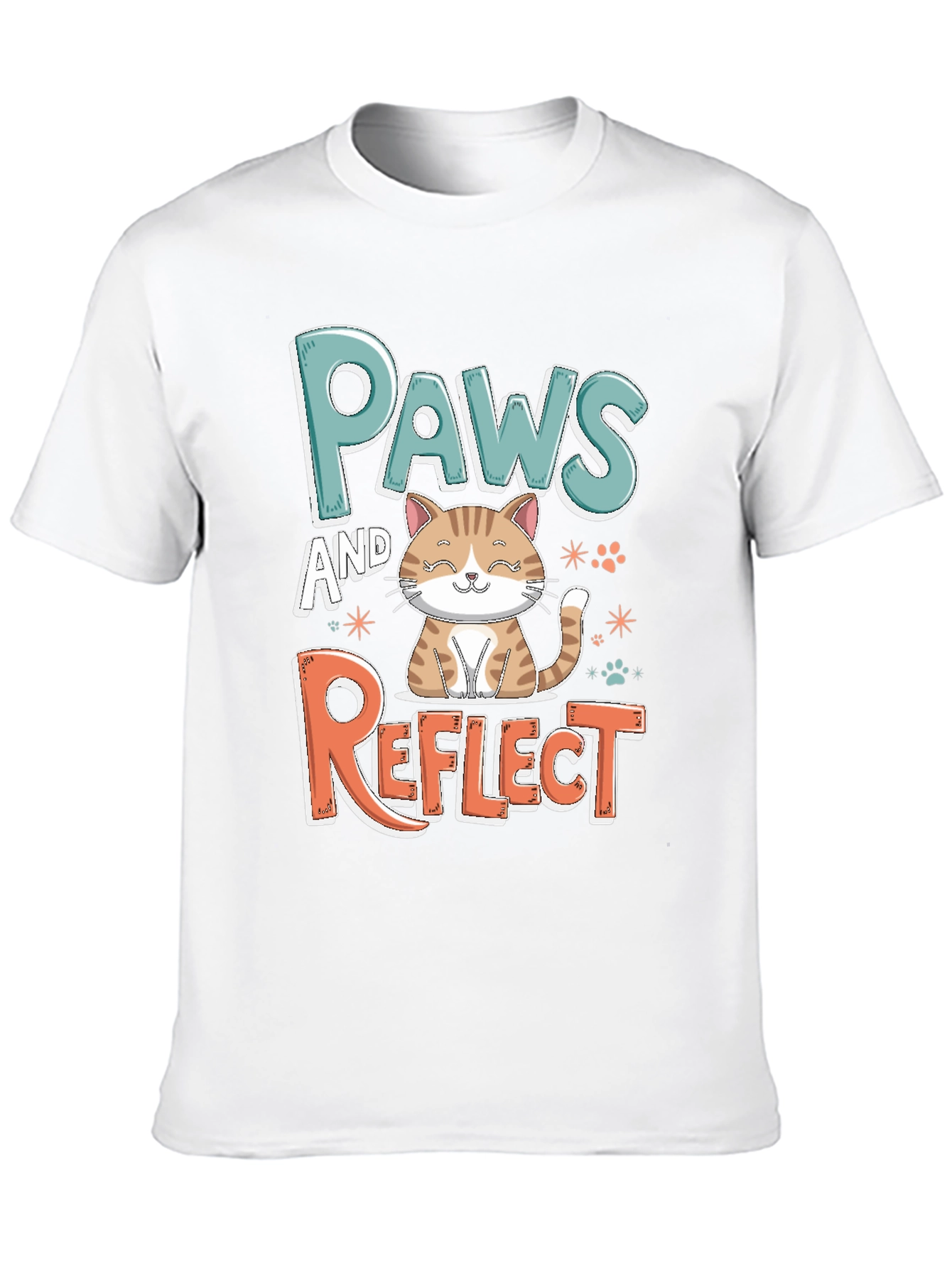 Paws and Reflect Cat Graphic Black T-Shirt
