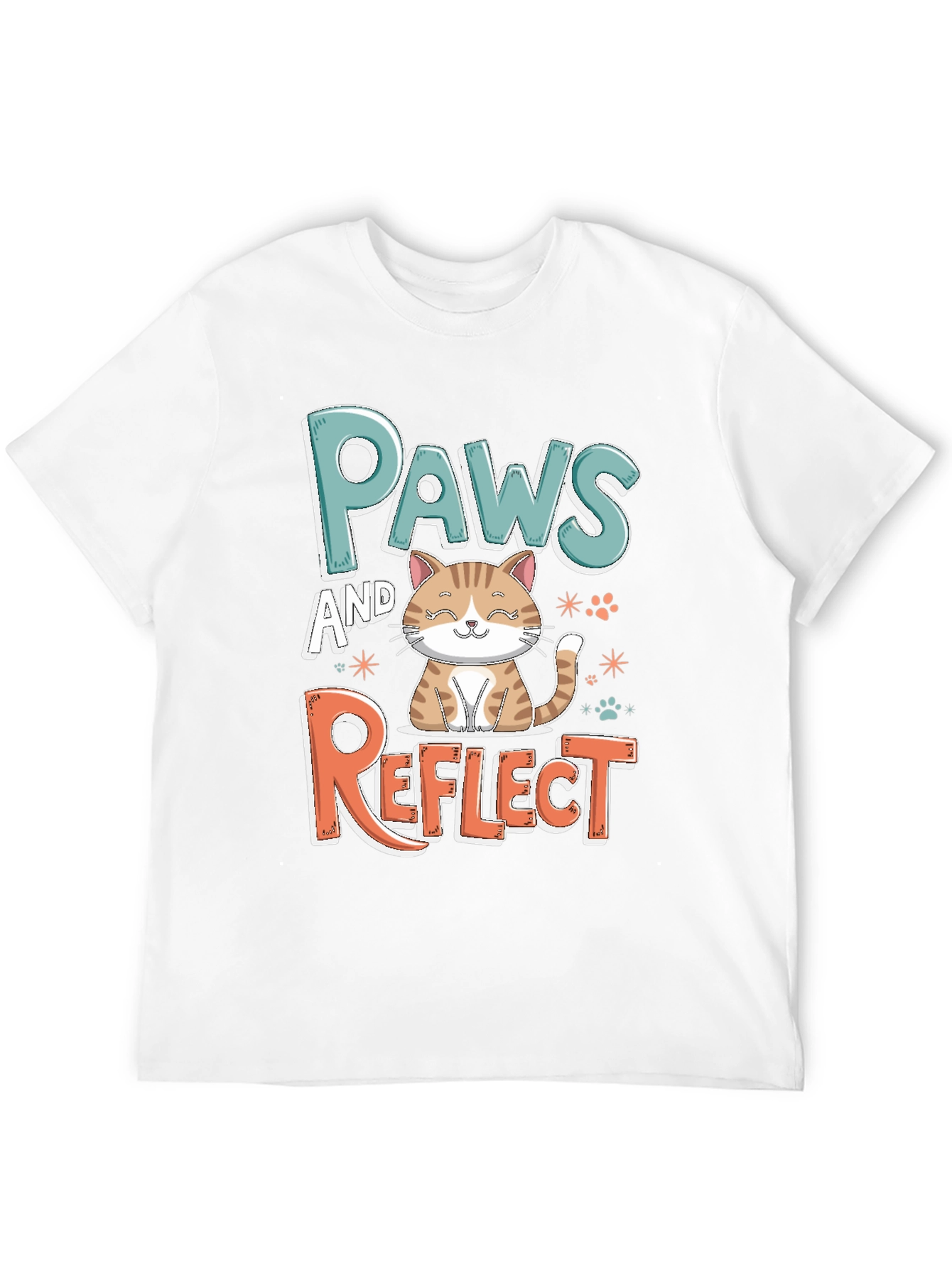 Paws and Reflect Cat Graphic Black T-Shirt