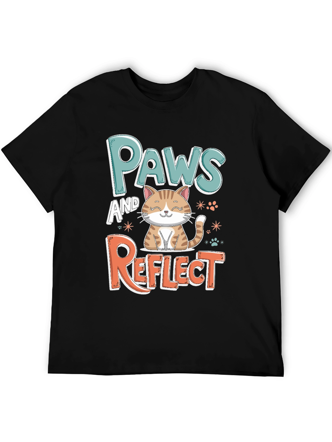 Paws and Reflect Cat Graphic Black T-Shirt