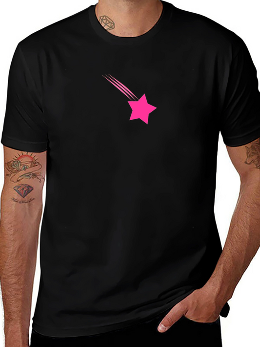 Pink Star Falling Black T-Shirt