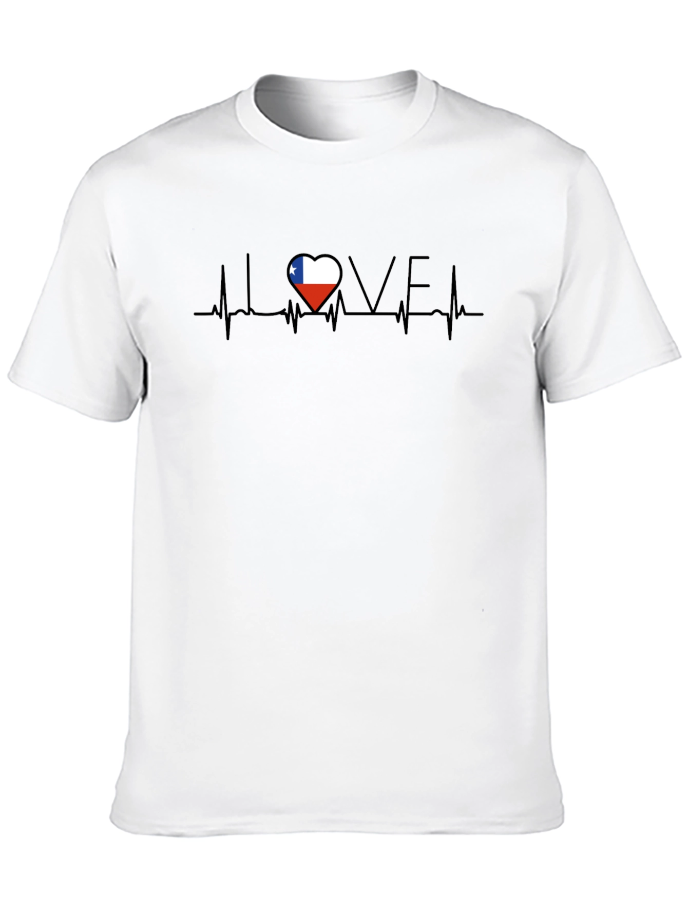 Chile Flag Heartbeat Love T-Shirt - Black