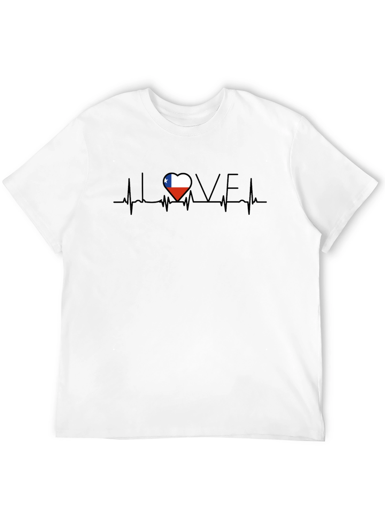 Chile Flag Heartbeat Love T-Shirt - Black