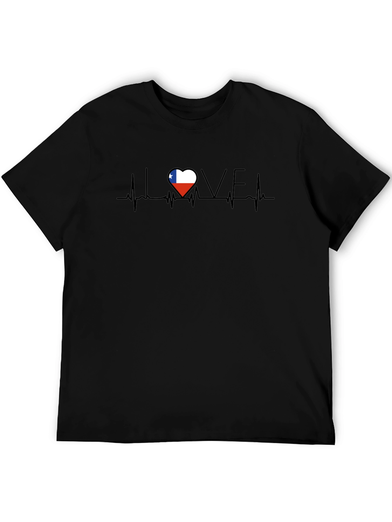 Chile Flag Heartbeat Love T-Shirt - Black