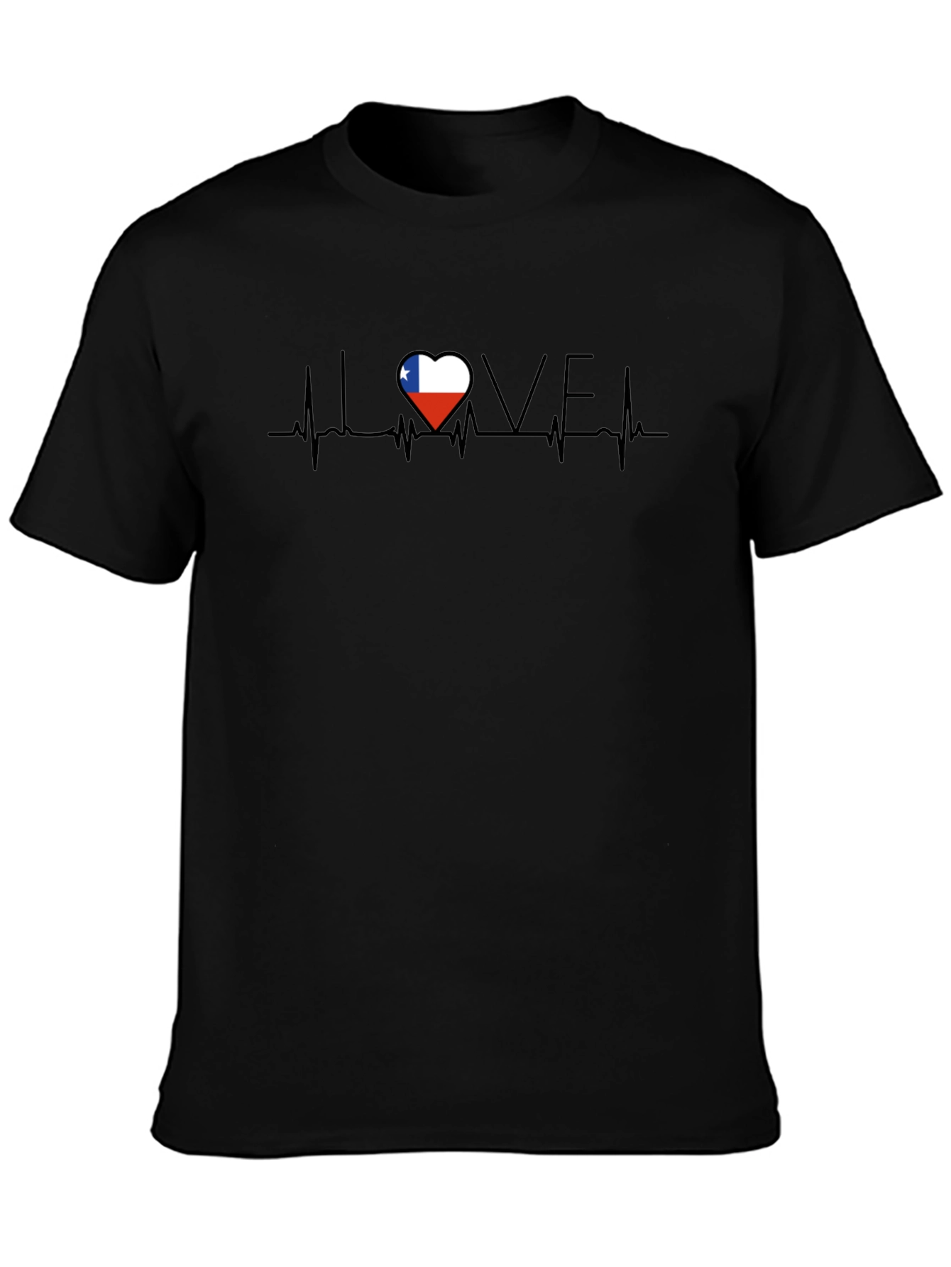 Chile Flag Heartbeat Love T-Shirt - Black