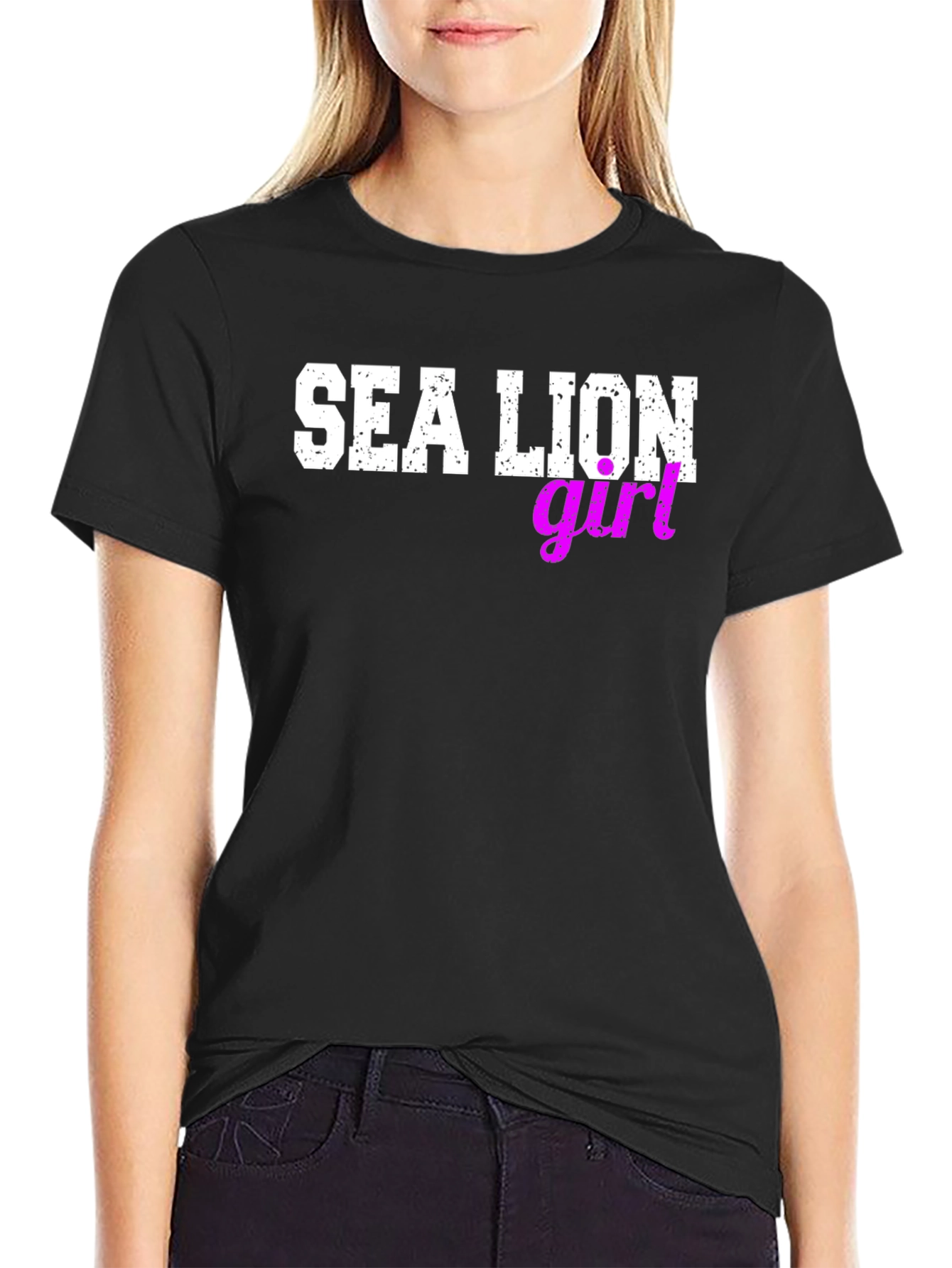 Sea Lion Girl Graphic Tee - Black