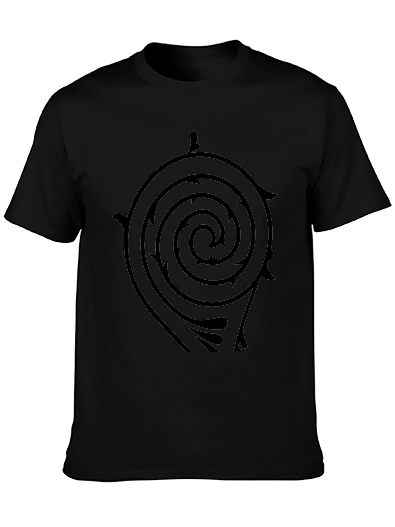 Black T-Shirt with Spiral Arrow Design