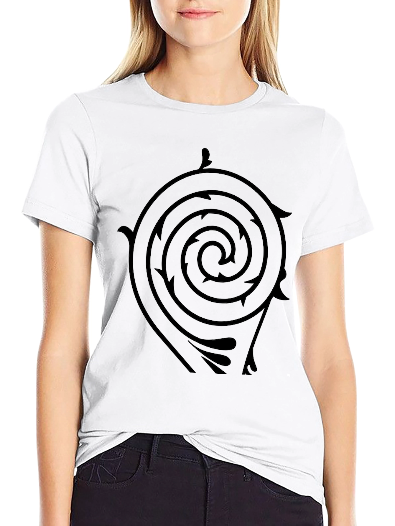 Black T-Shirt with Spiral Arrow Design