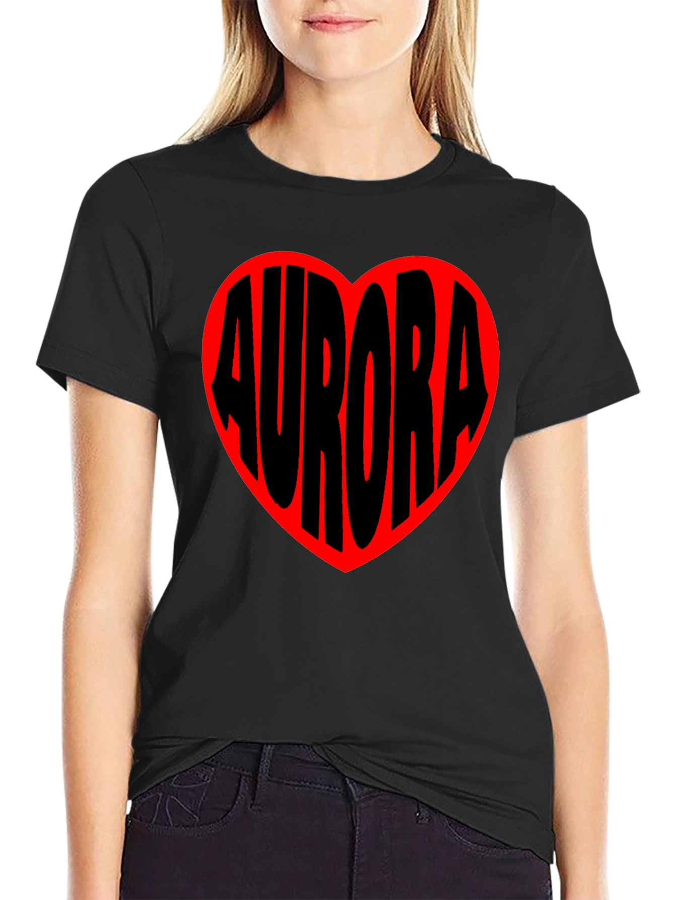 Aurora Heart T-Shirt - Black Crew Neck