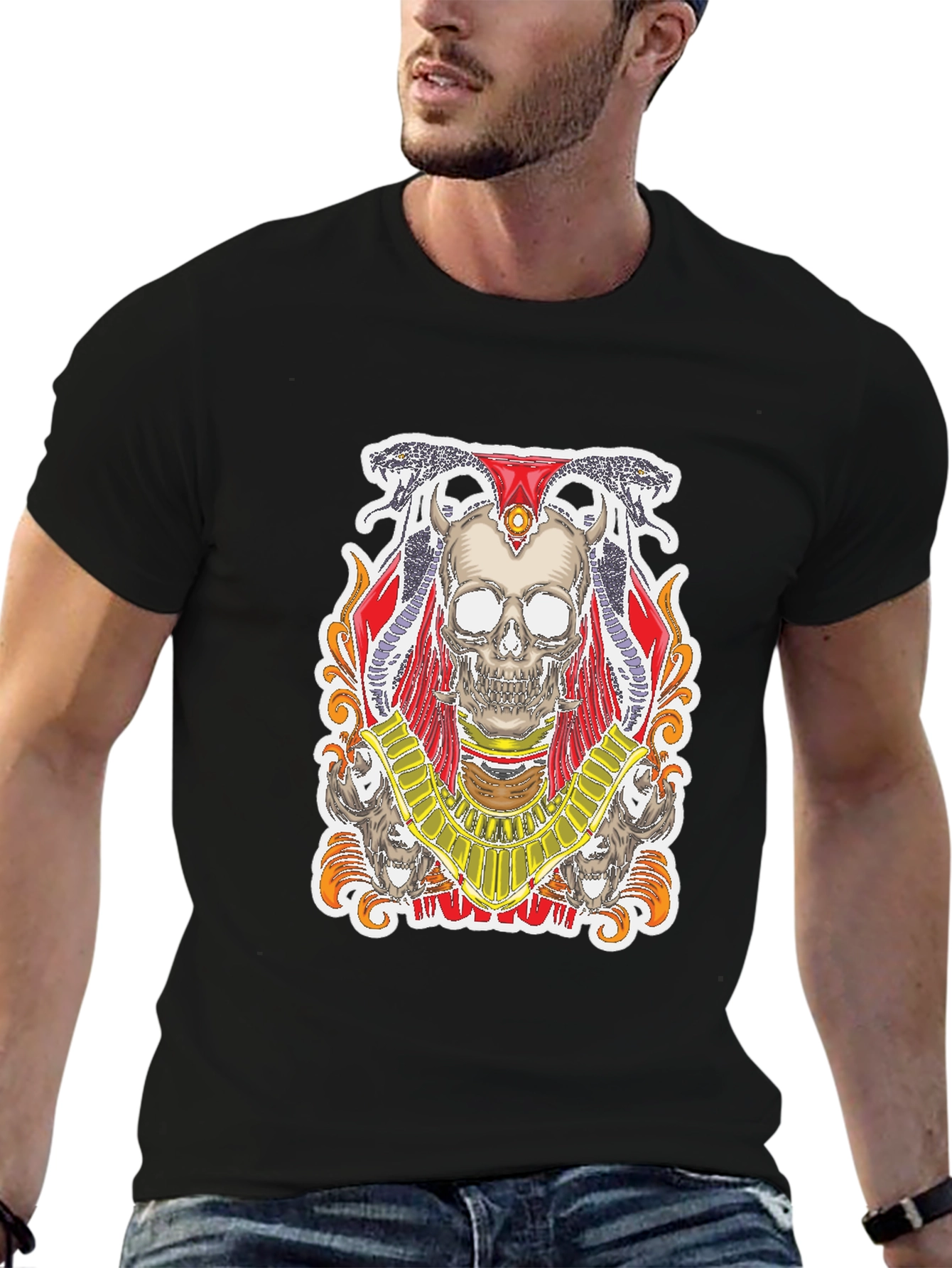 Skull Pharaoh Graphic Tee - Mens Black T-Shirt