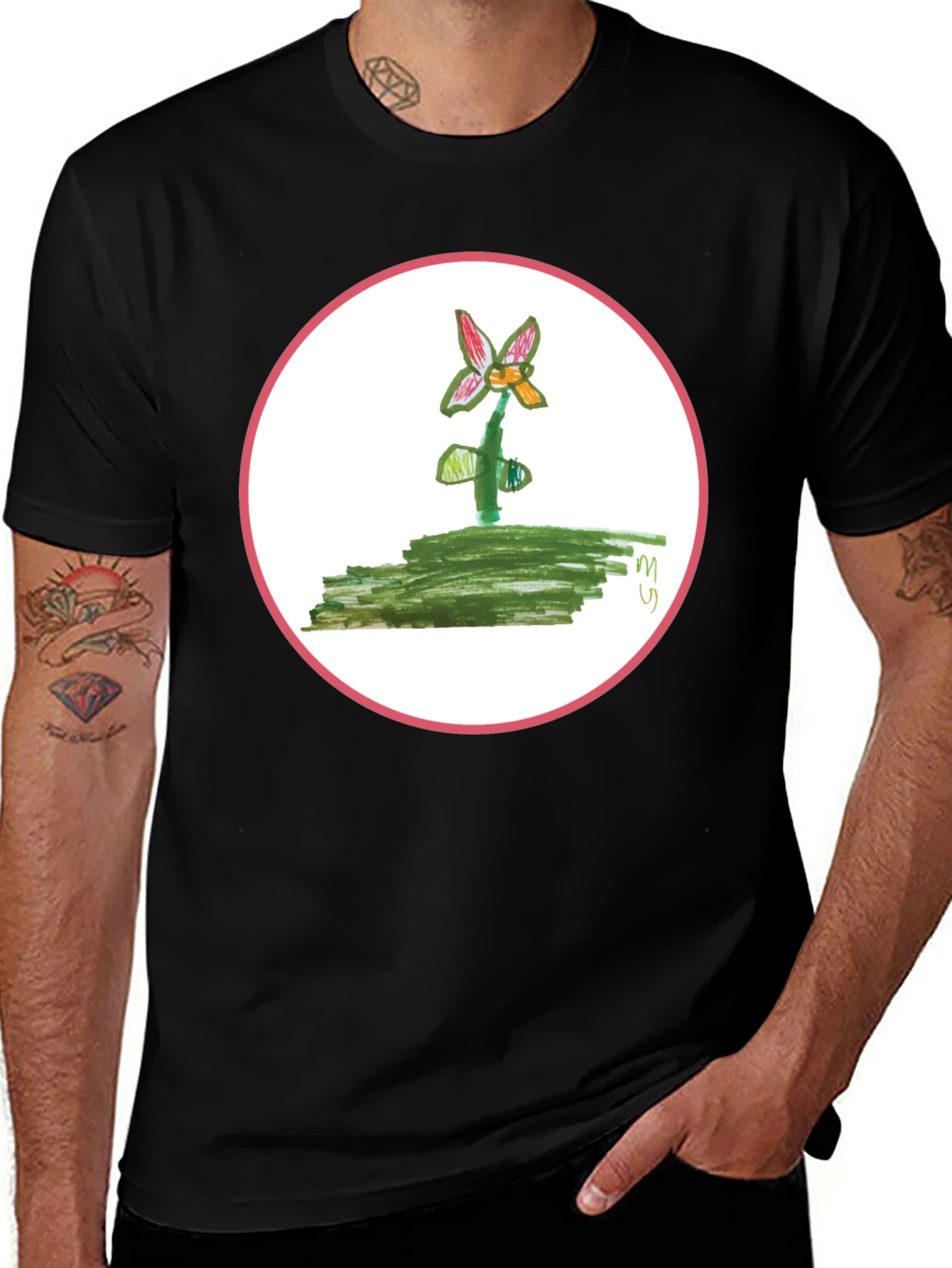 Floral Drawing T-Shirt - Unique Kid Art Design