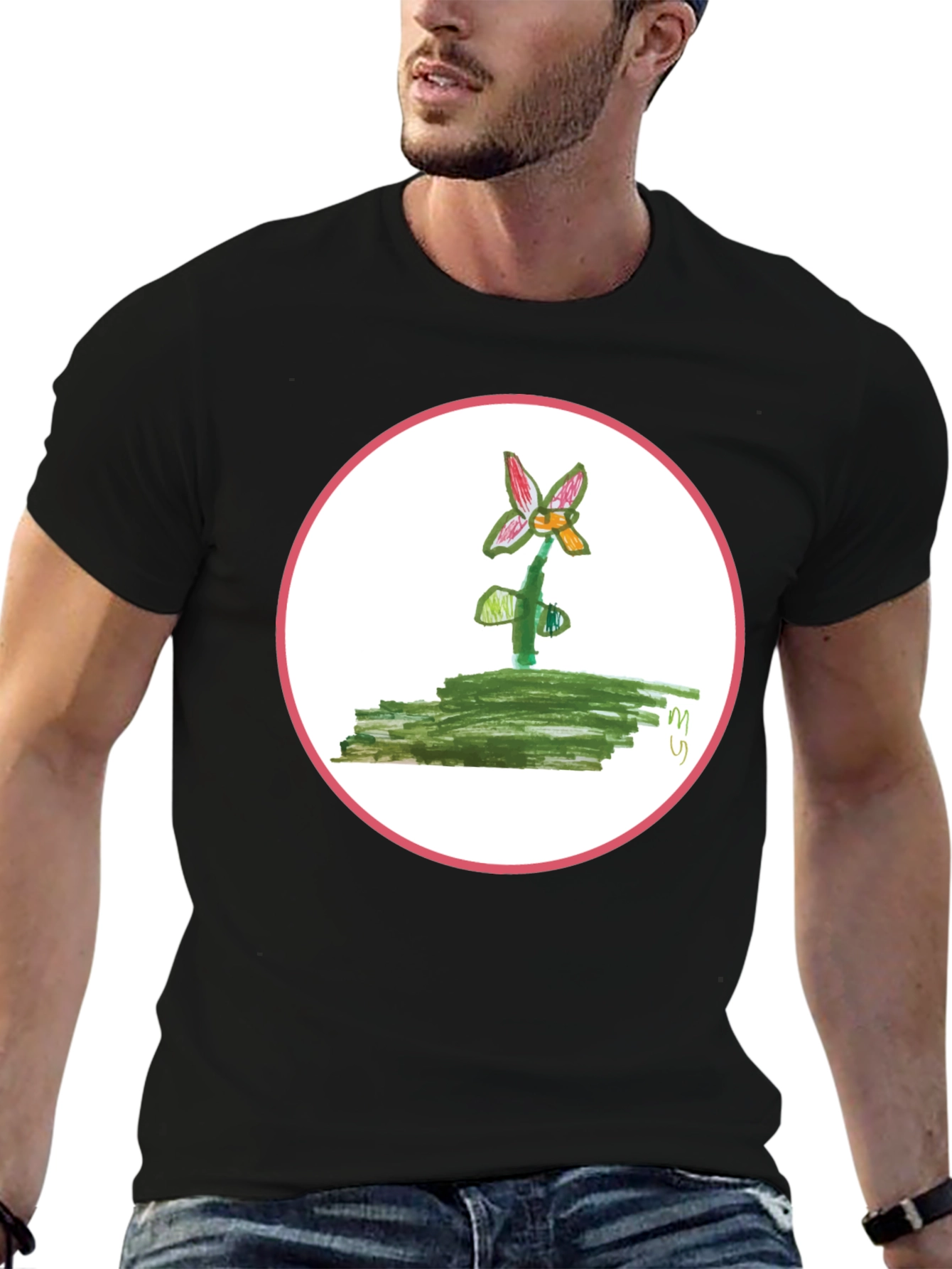 Floral Drawing T-Shirt - Unique Kid Art Design