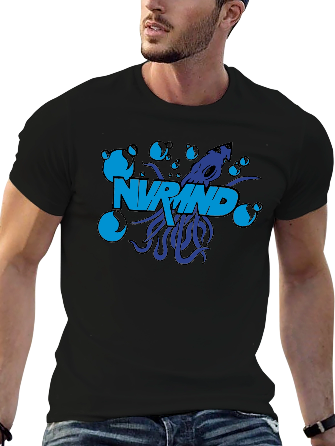NV Mind Black T-Shirt Squid Graphic Design