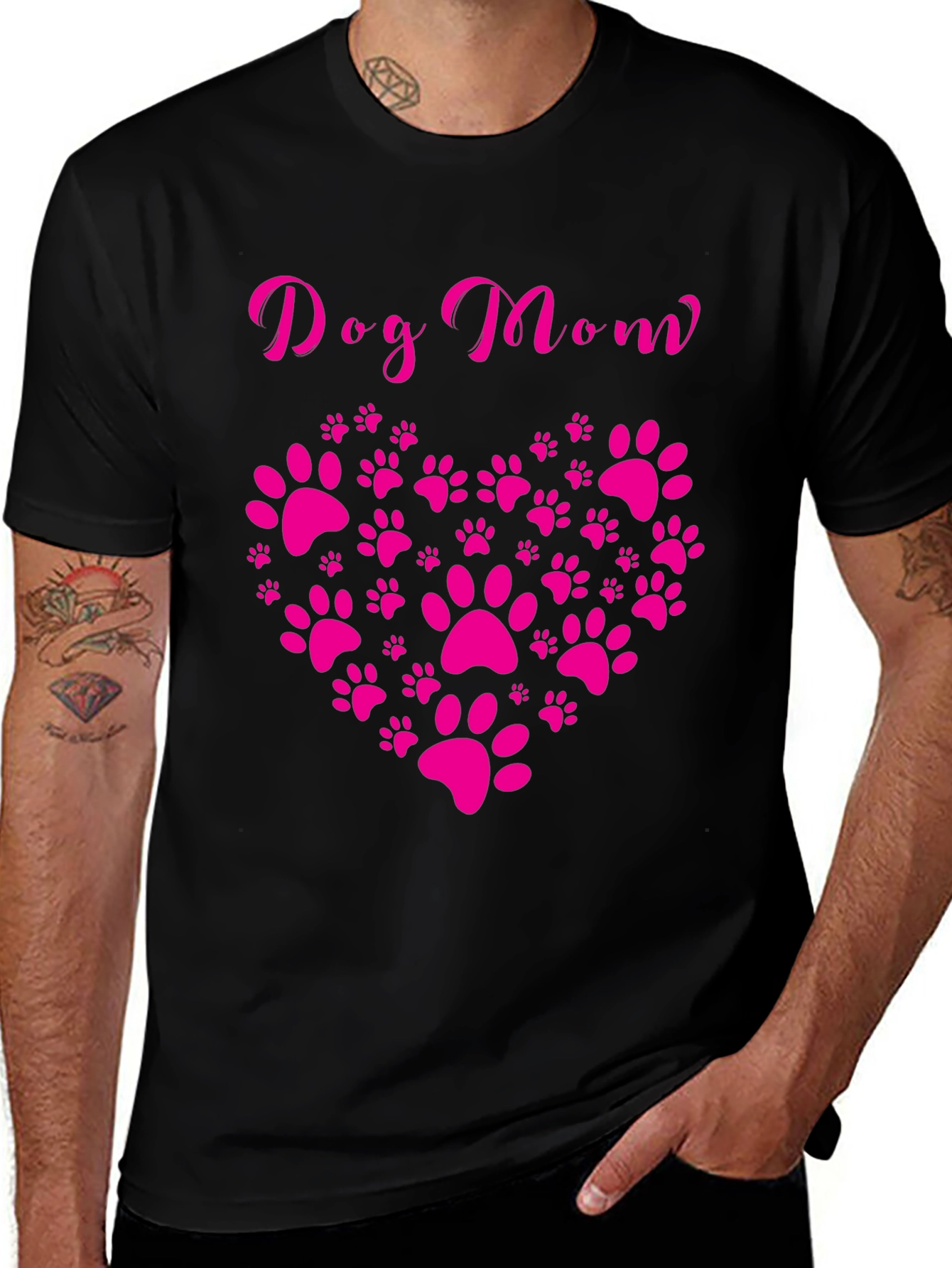 Dog Mom Heart Paw Print Graphic Tee