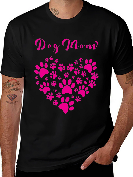 Dog Mom Heart Paw Print Graphic Tee