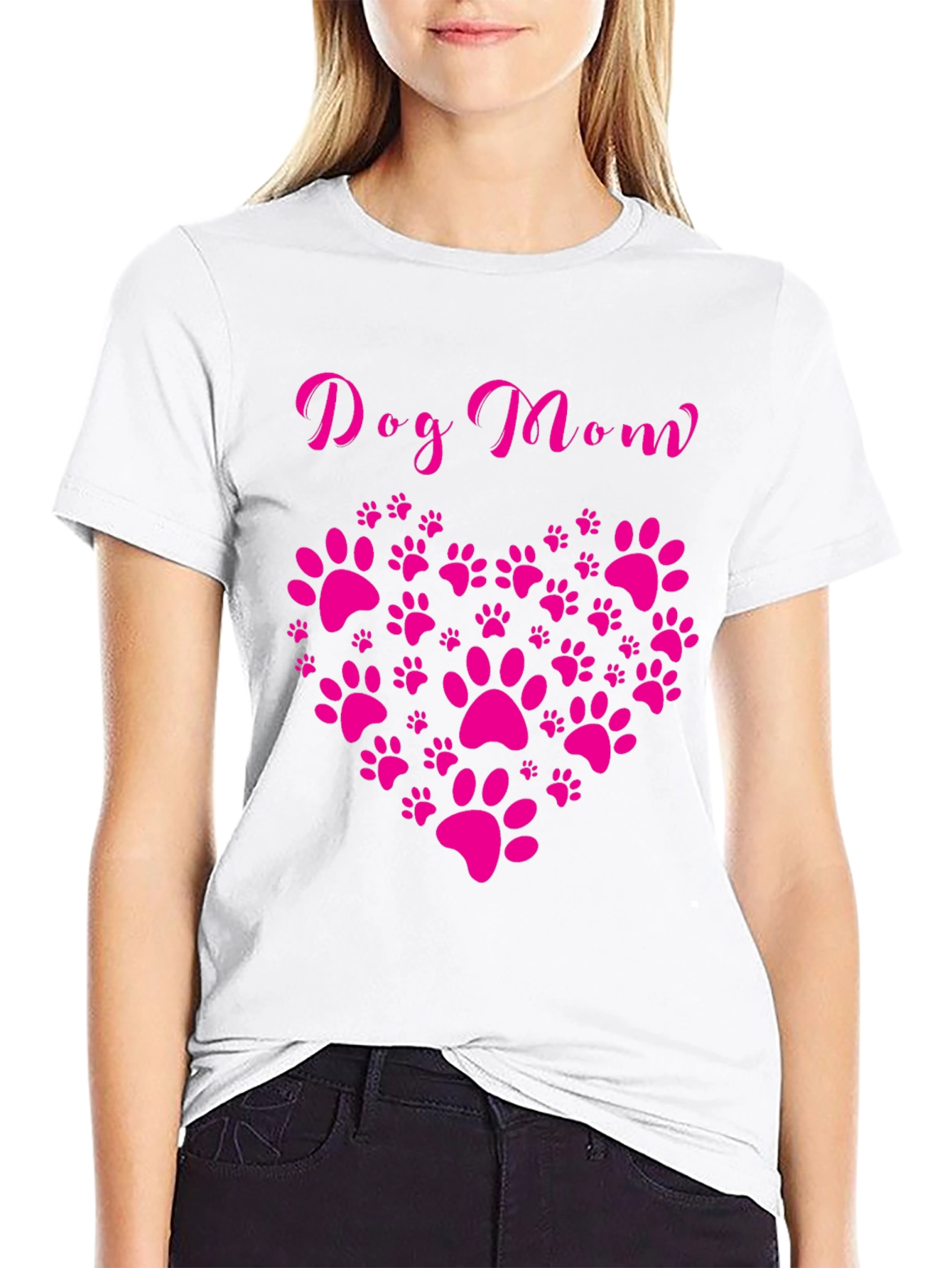 Dog Mom Heart Paw Print Graphic Tee
