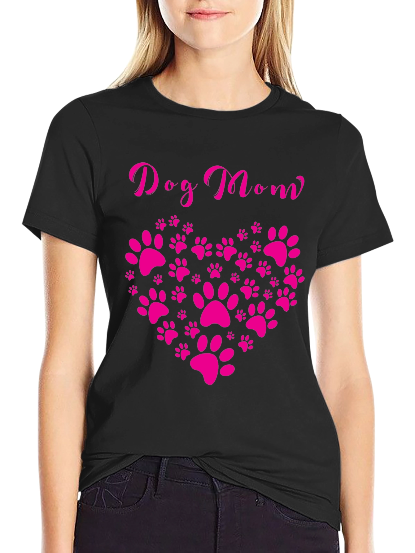 Dog Mom Heart Paw Print Graphic Tee