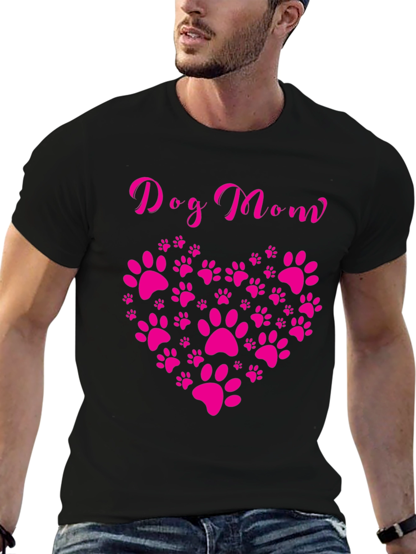 Dog Mom Heart Paw Print Graphic Tee