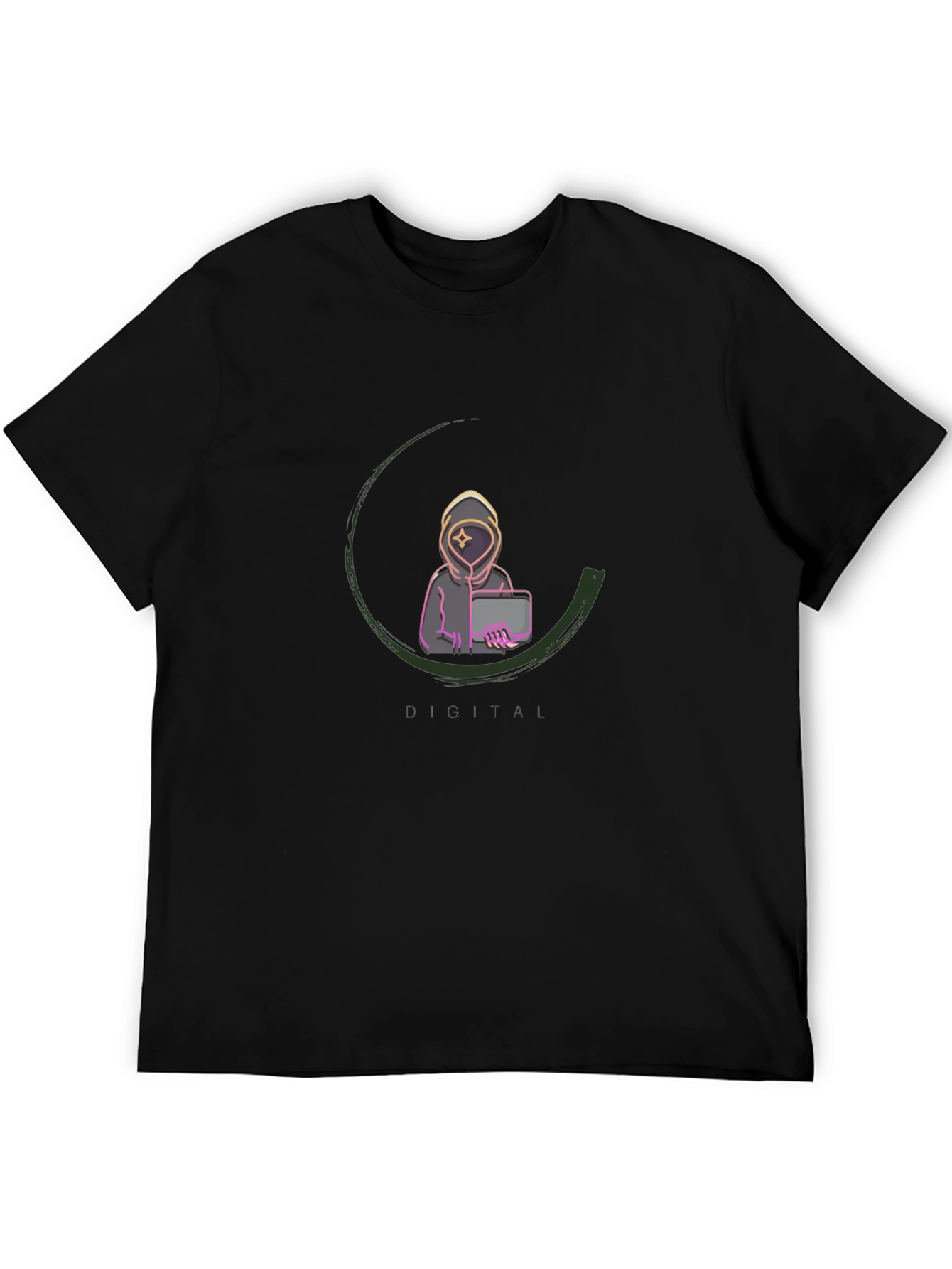 Digital AI Graphic Tee - Black Cotton Blend