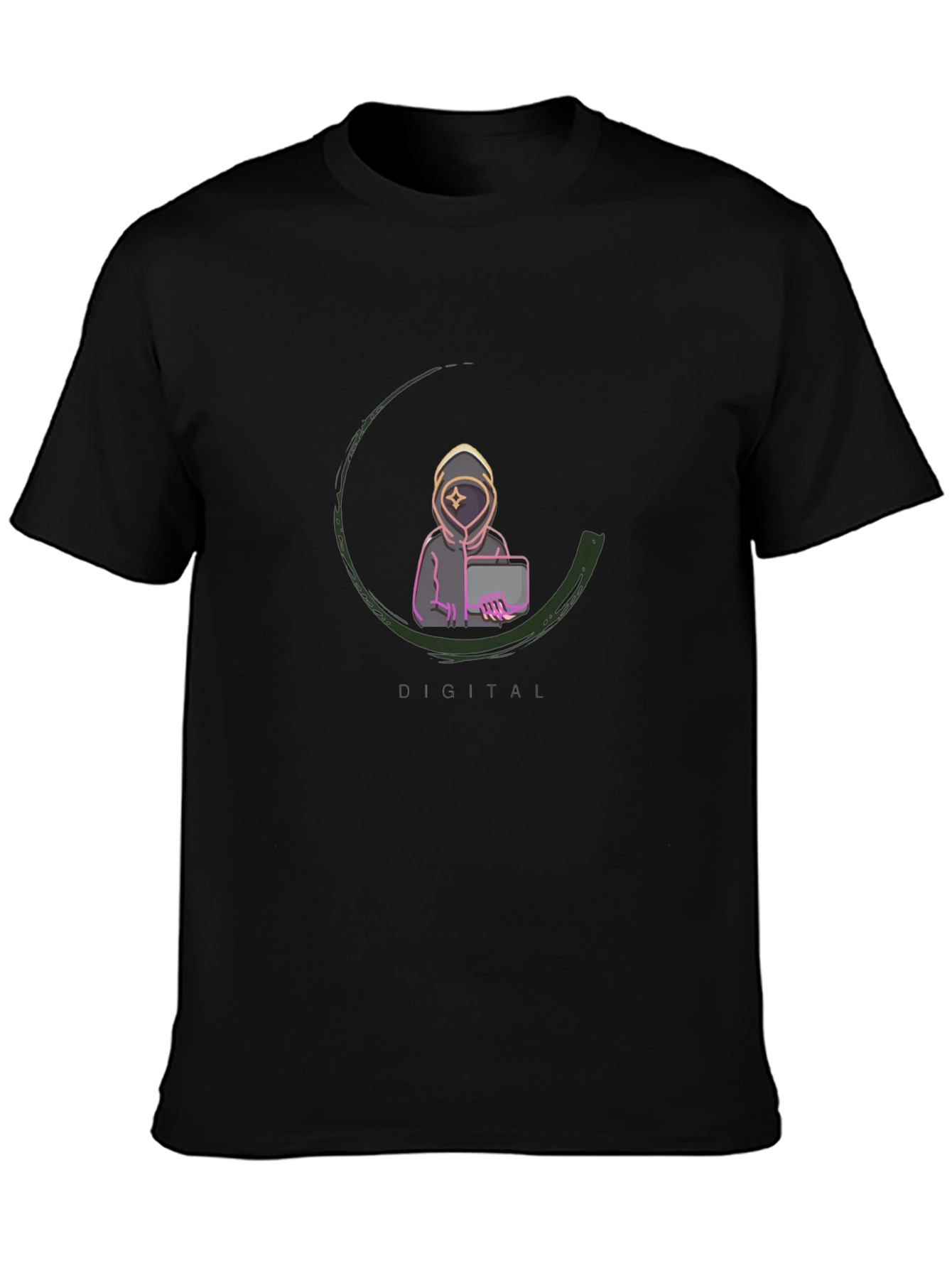 Digital AI Graphic Tee - Black Cotton Blend