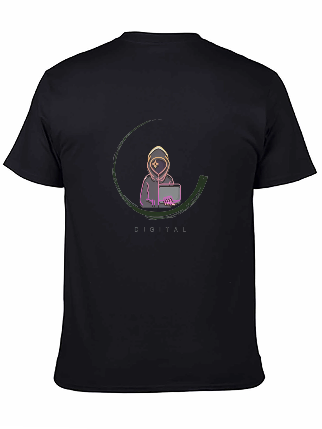 Digital AI Graphic Tee - Black Cotton Blend