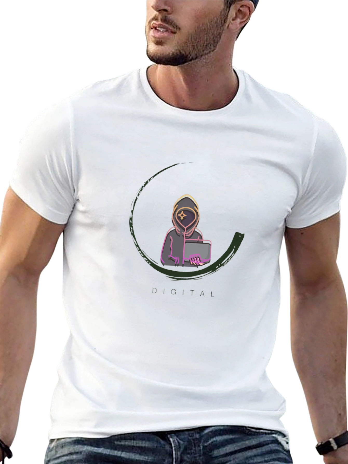 Digital AI Graphic Tee - Black Cotton Blend