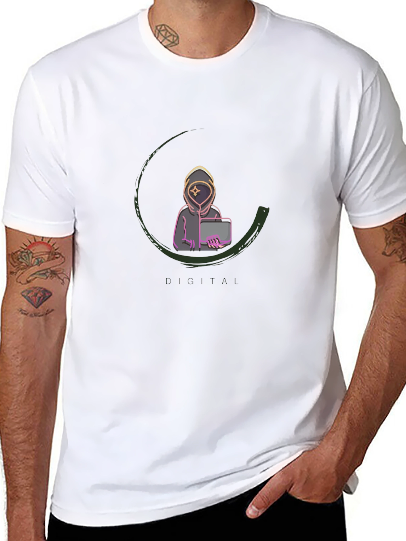 Digital AI Graphic Tee - Black Cotton Blend