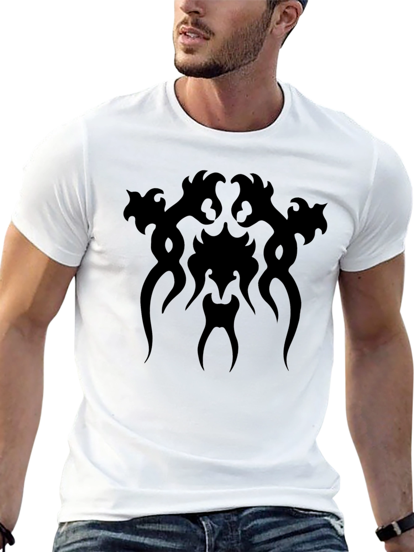 Black Graphic Tee - Abstract Tribal Design