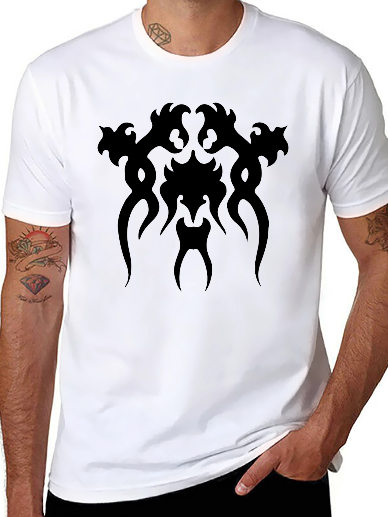 Black Graphic Tee - Abstract Tribal Design