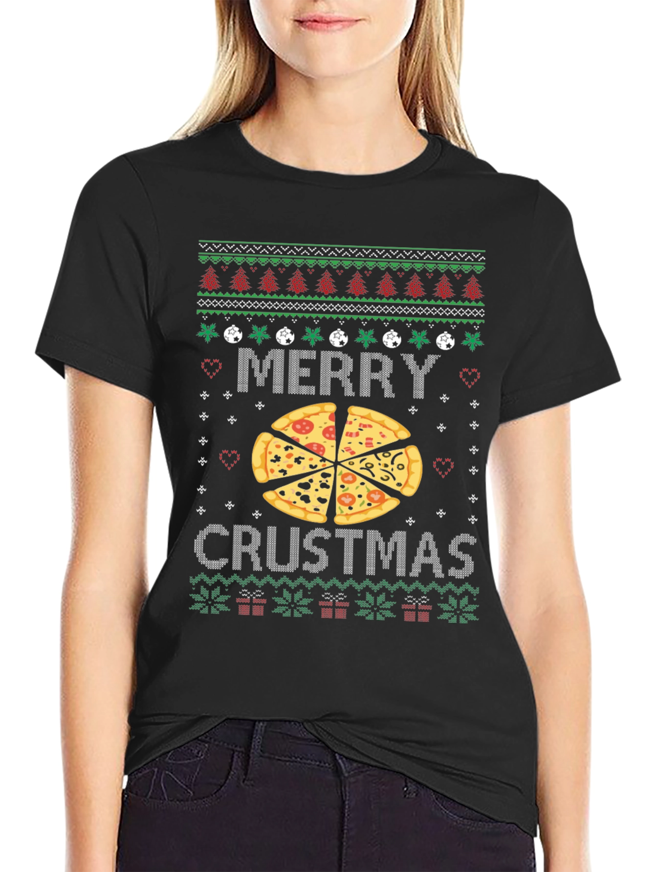 Merry Crustmas Pizza Ugly Christmas Sweater T-Shirt