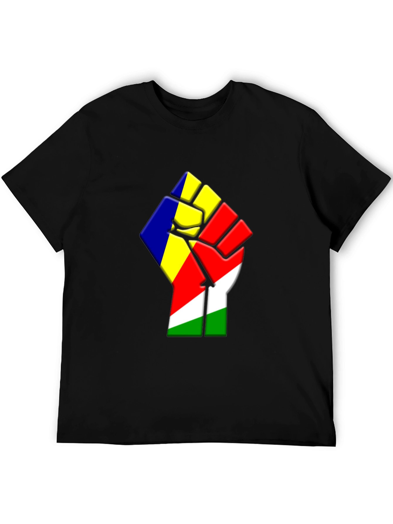 Seychelles Flag Fist Graphic Black T-Shirt