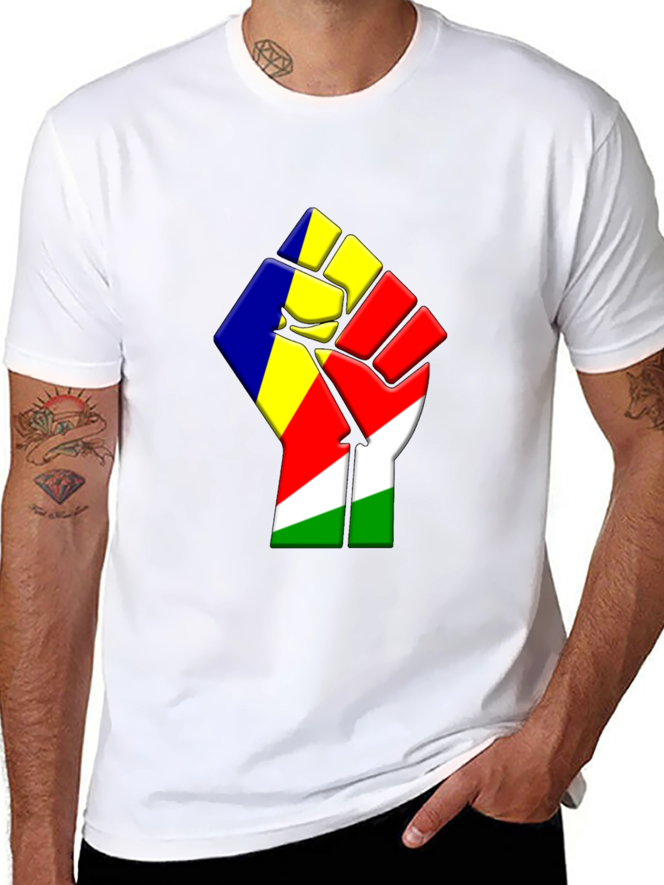 Seychelles Flag Fist Graphic Black T-Shirt