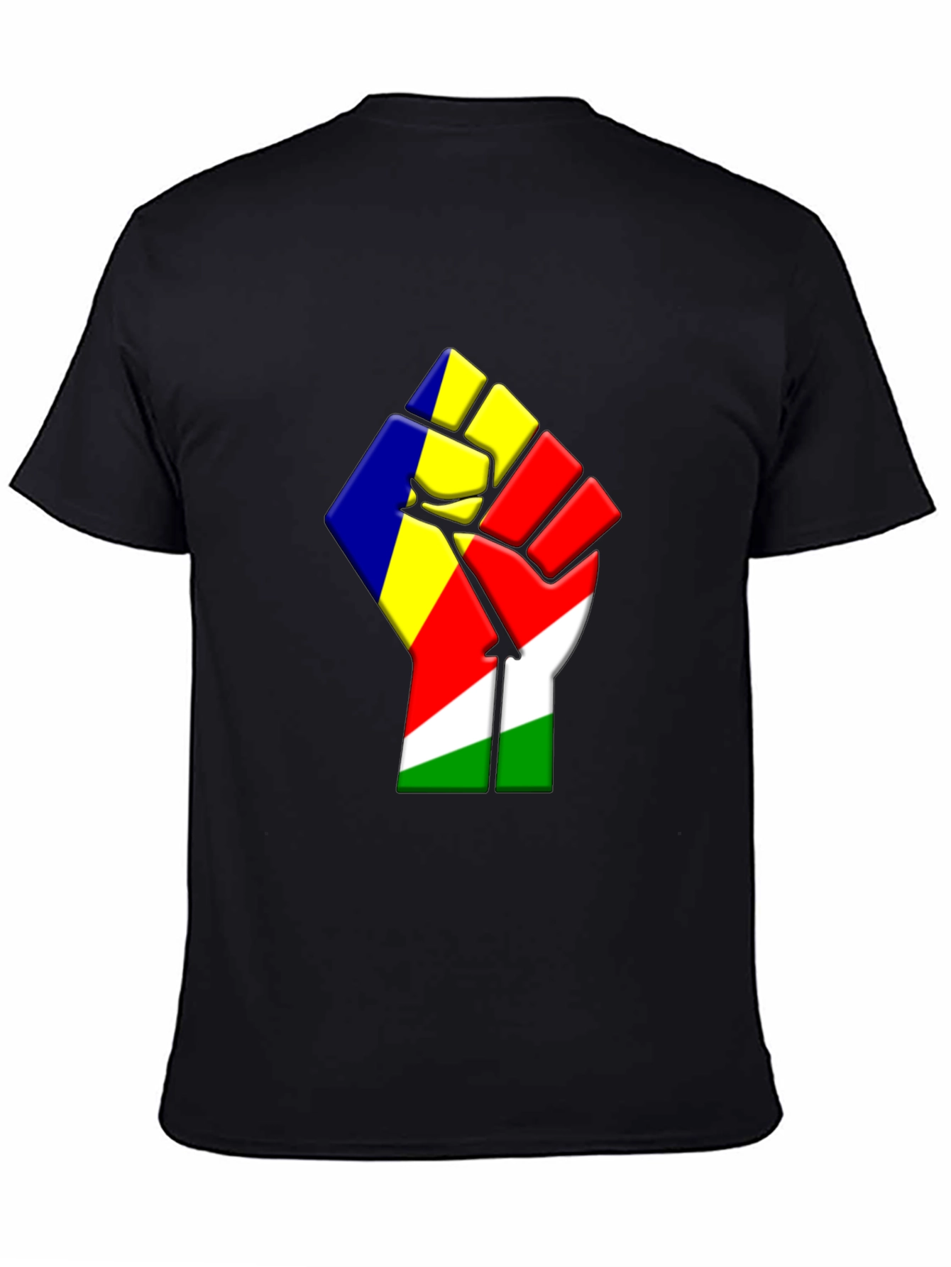 Seychelles Flag Fist Graphic Black T-Shirt