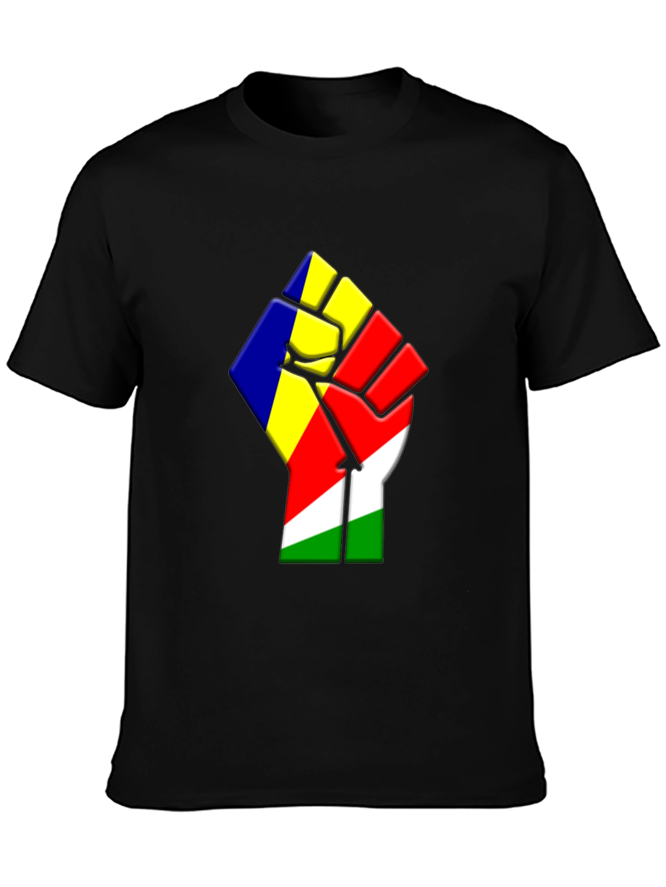 Seychelles Flag Fist Graphic Black T-Shirt