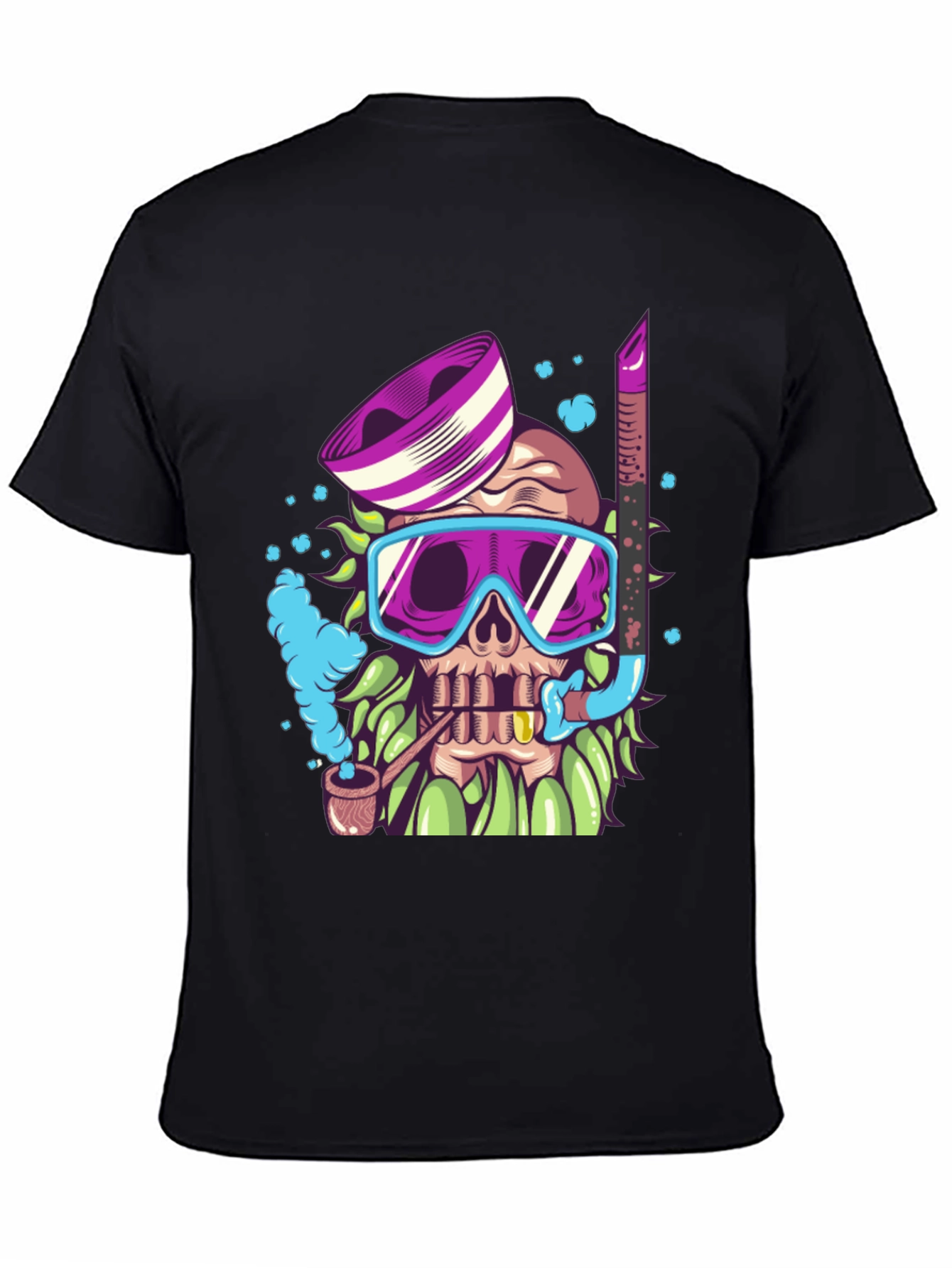 Diver Skull Graphic Tee - Black Cotton T-Shirt