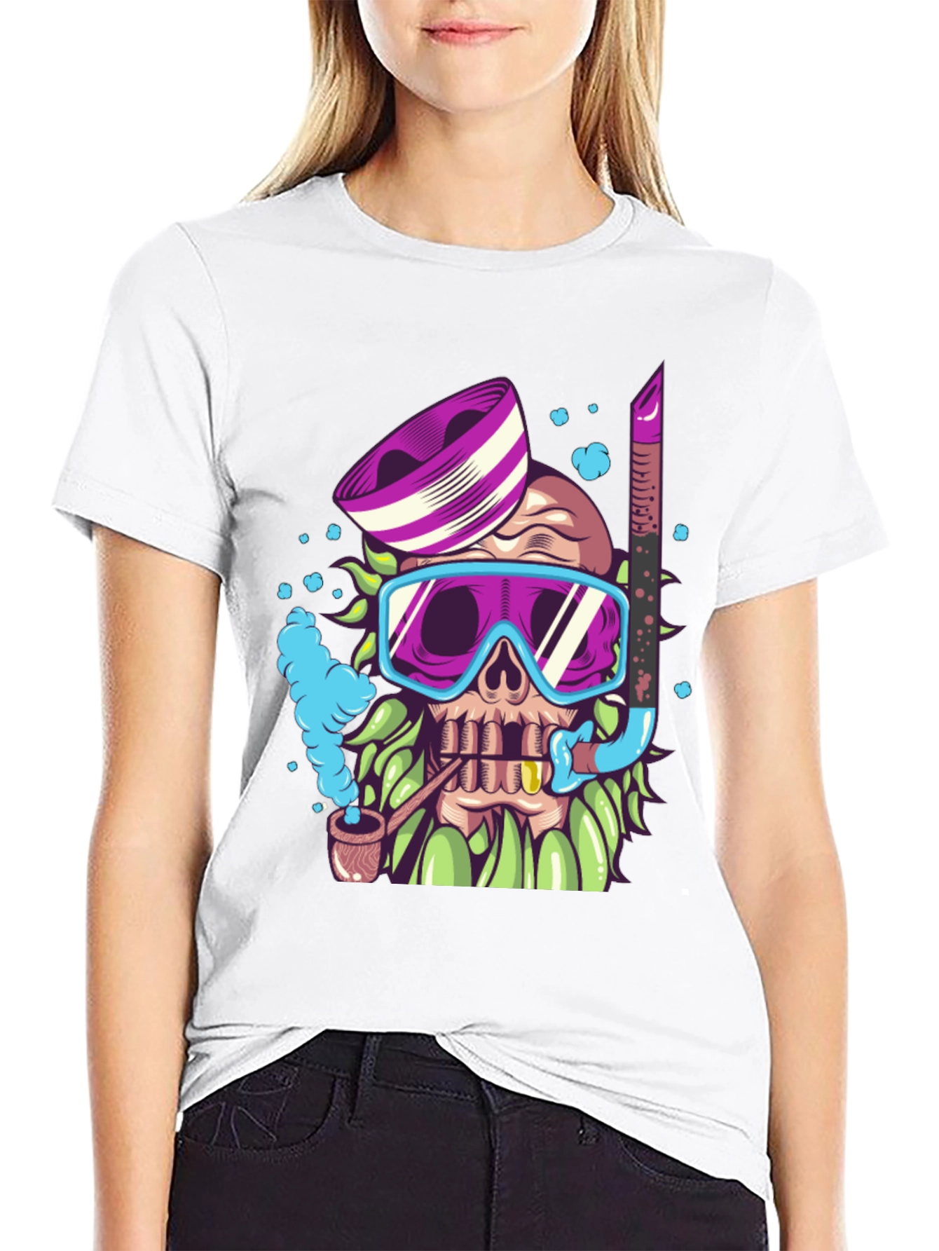 Diver Skull Graphic Tee - Black Cotton T-Shirt