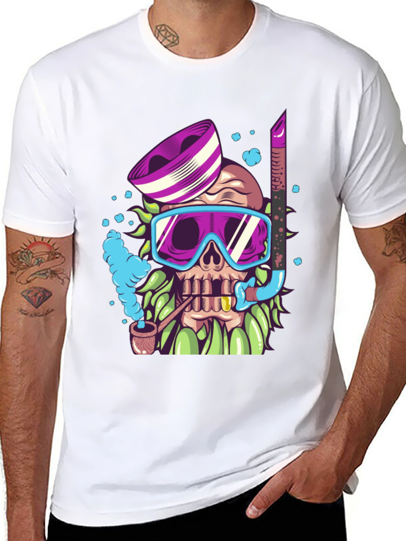 Diver Skull Graphic Tee - Black Cotton T-Shirt