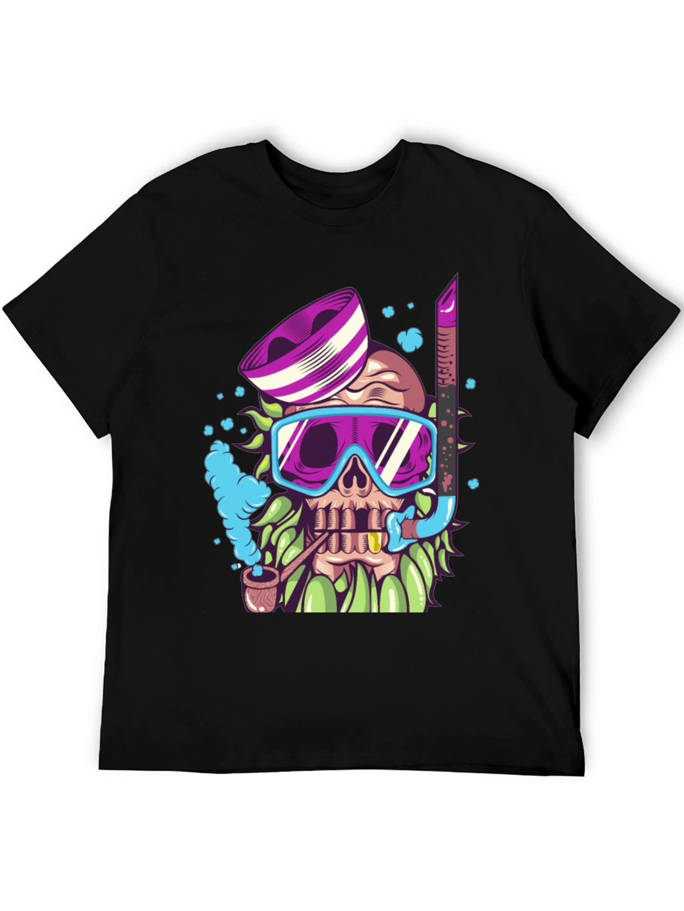 Diver Skull Graphic Tee - Black Cotton T-Shirt