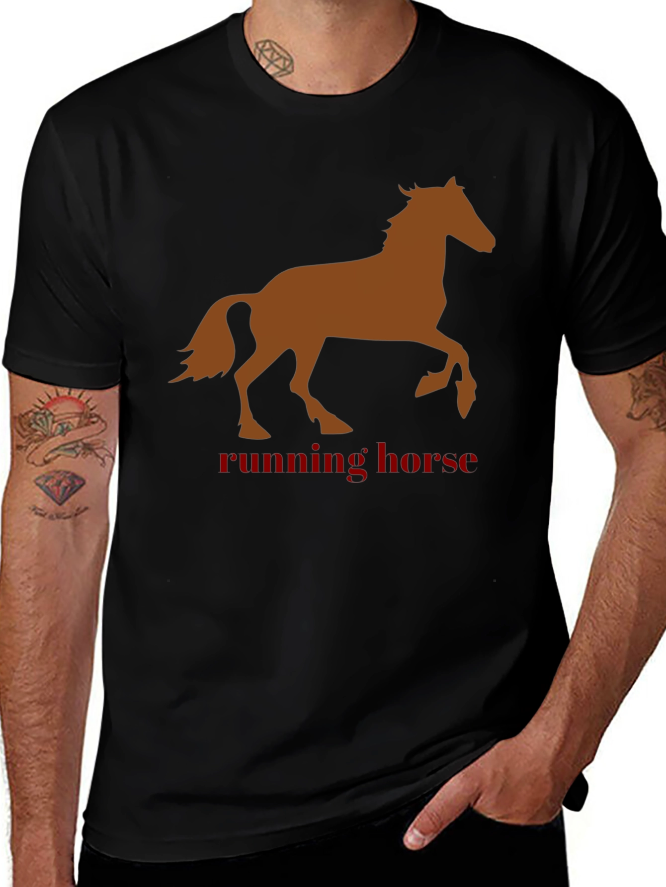 Running Horse Graphic Tee - Black Cotton T-Shirt