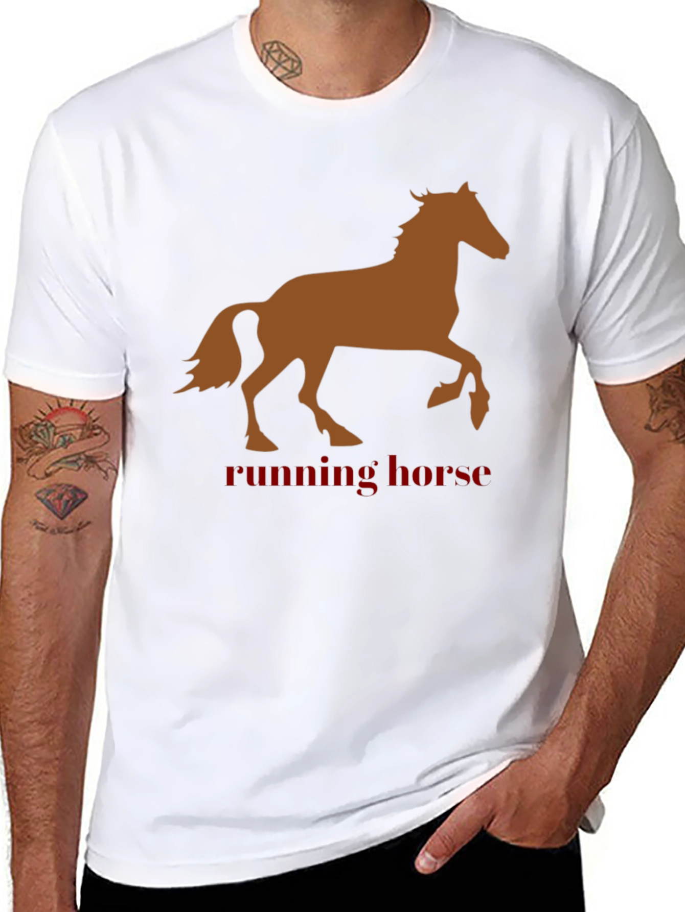 Running Horse Graphic Tee - Black Cotton T-Shirt