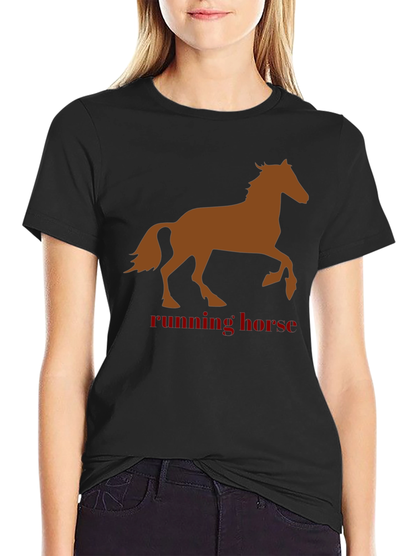 Running Horse Graphic Tee - Black Cotton T-Shirt