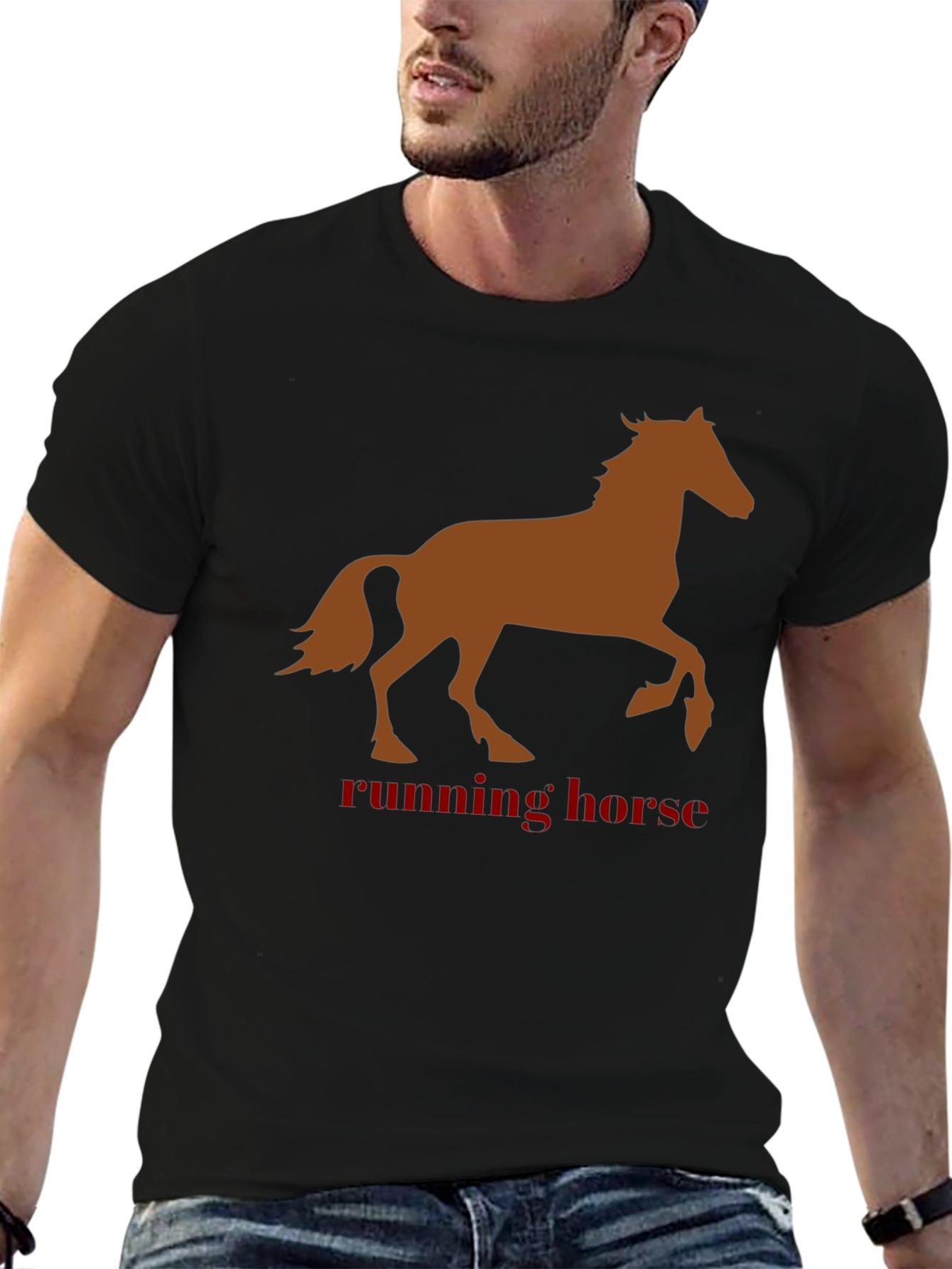 Running Horse Graphic Tee - Black Cotton T-Shirt