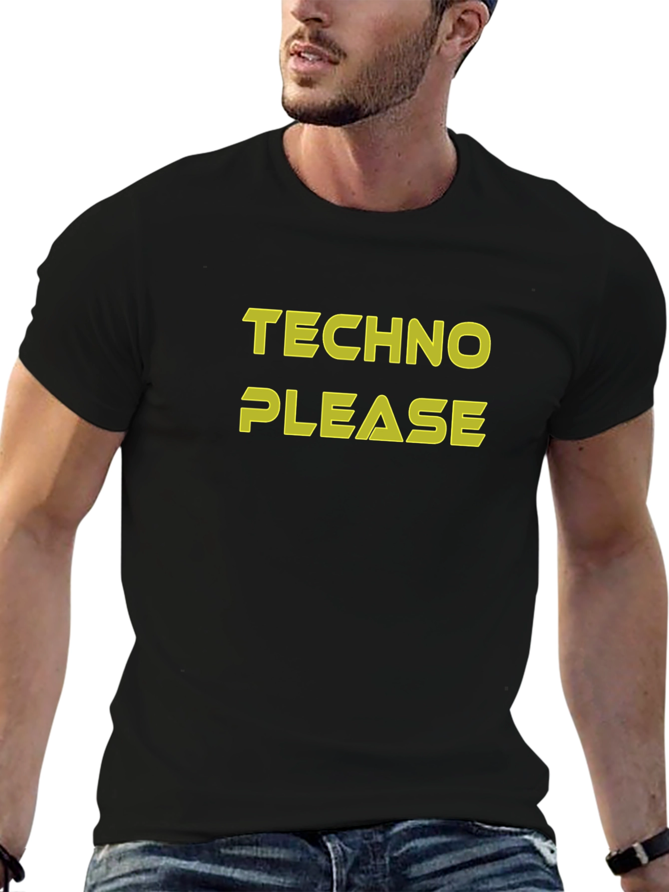Techno Please Graphic Tee - Black Cotton T-Shirt