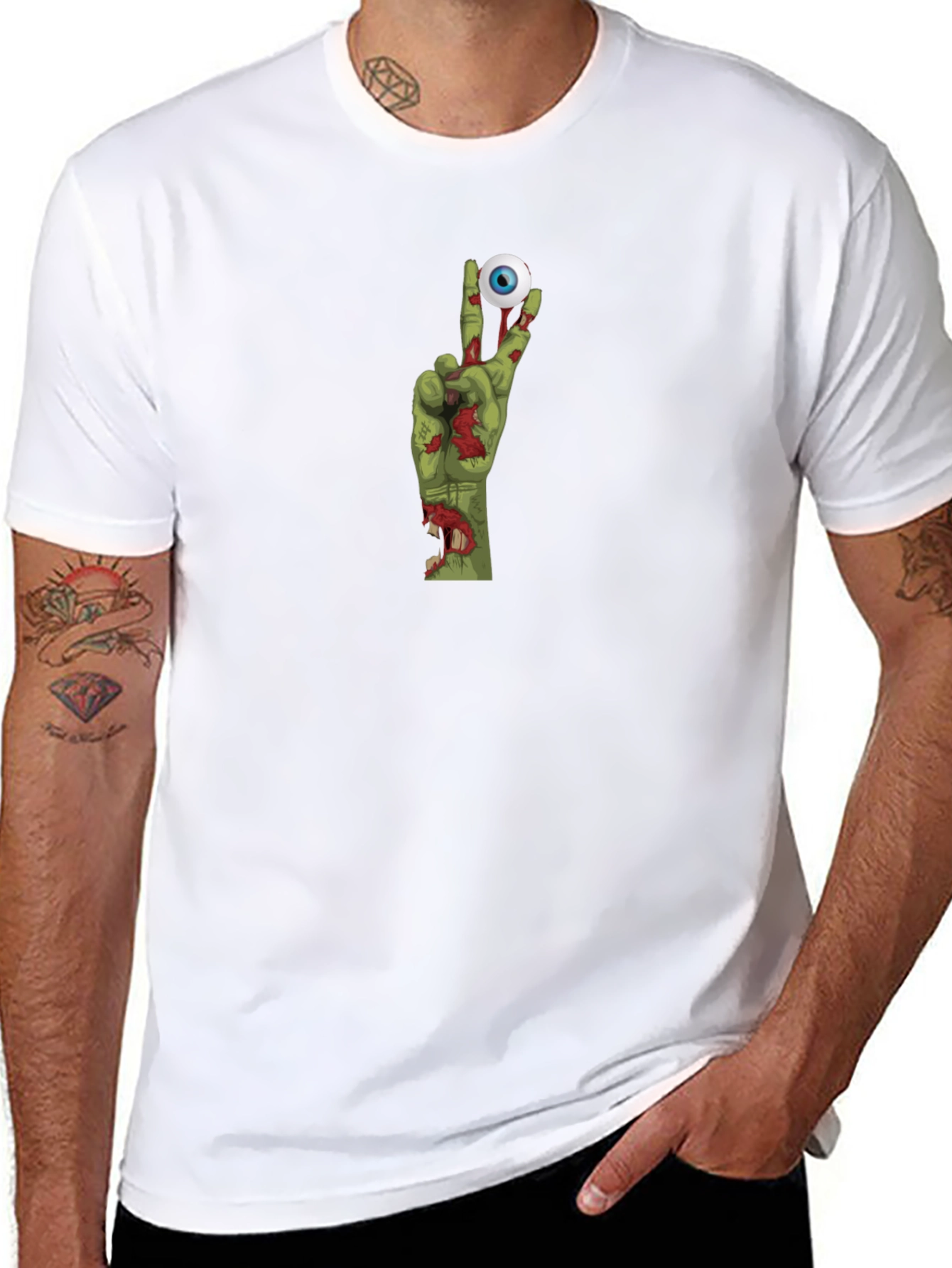 Zombie Hand Peace Sign Graphic T-Shirt